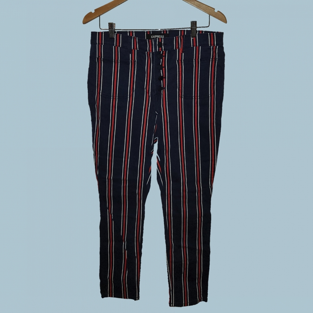 Express Red, White, & Blue Striped High Rise Pants, 10